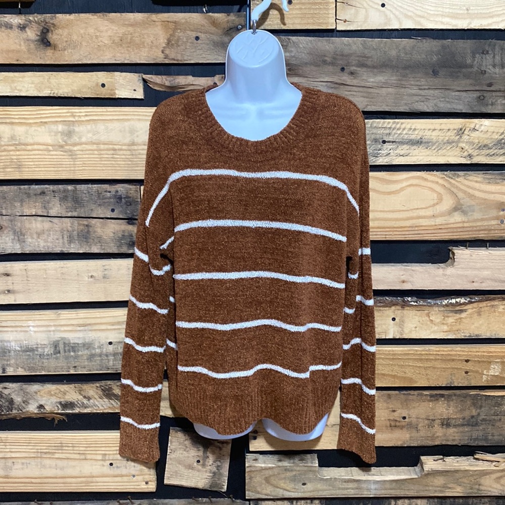 Dex‎ Scoop Neck Sweater in Camel Stripe Size Medium